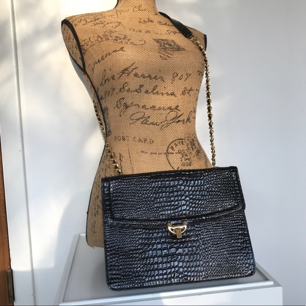 Charles Hubert Paris Vintage Patent Leather Croc Crossbody Bag